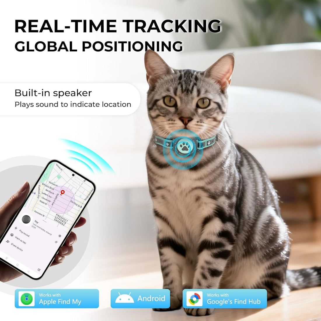 Bluetooth Cat Tracker Collar, iOS & Android, No Monthly Fee Green 1P