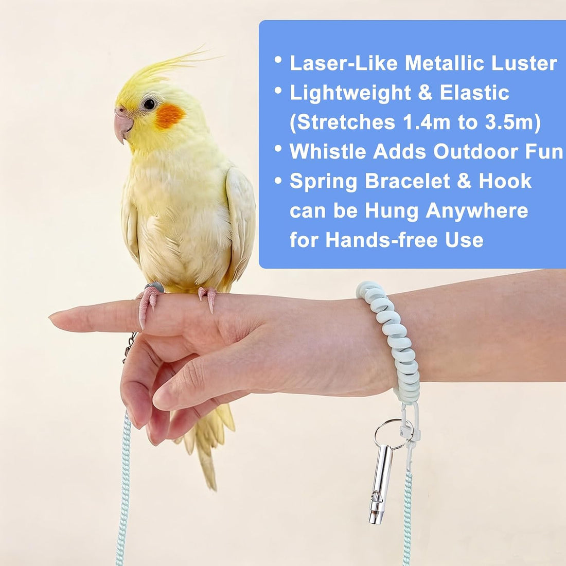 Parrot Flying Leash with 4 Size Foot Rings & Training Whistle