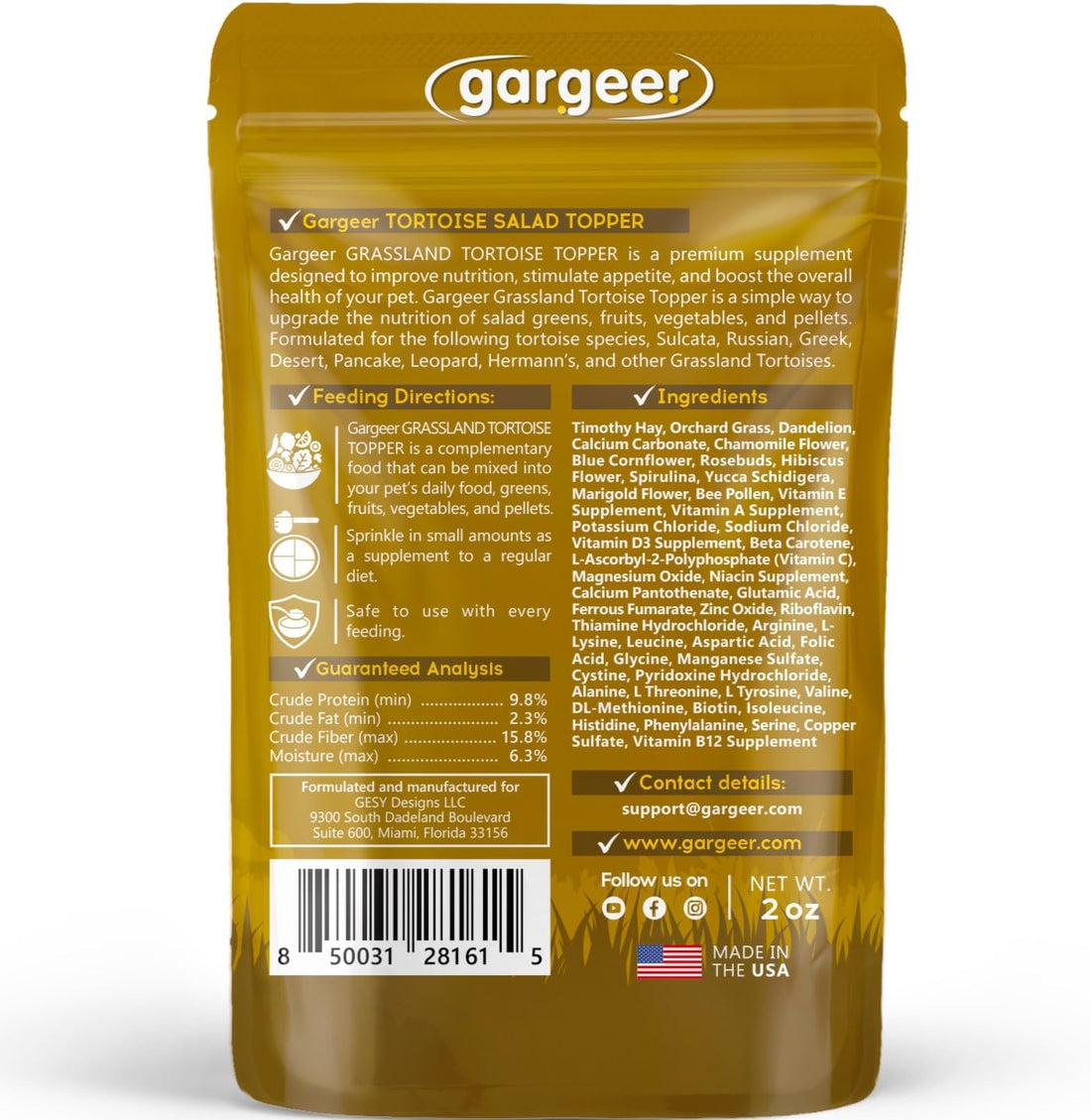 Gargeer 2oz Grassland Tortoise Salad Topper. Enhanced Appetite