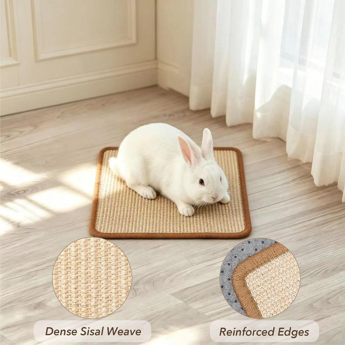 2PCS Rabbit Scratching Mats, Natural Sisal Bunny Scratch Pad, 16x12in