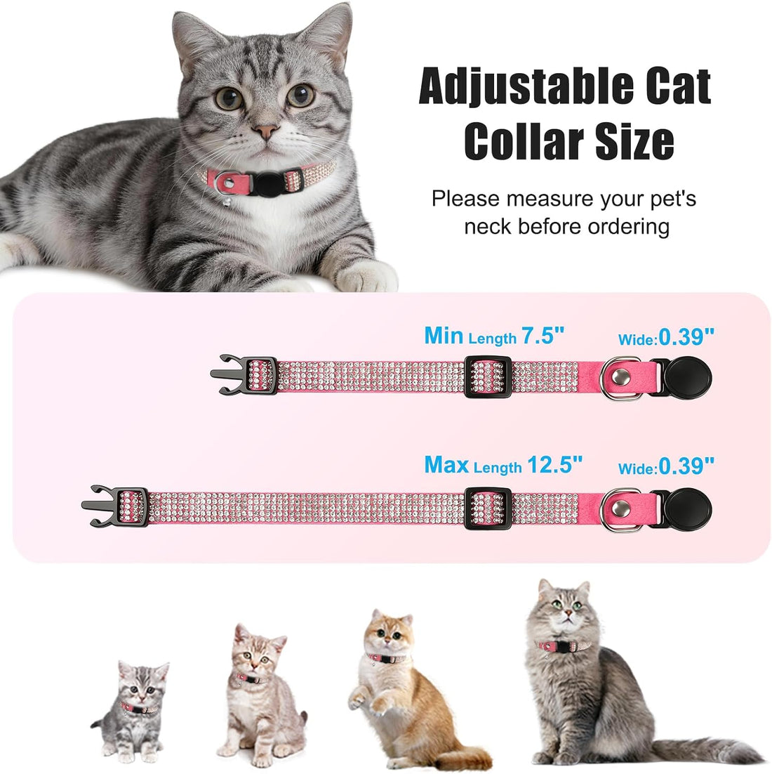 Rhinestone Cat Collar Breakaway, Soft Velvet Cat Collars with Bell