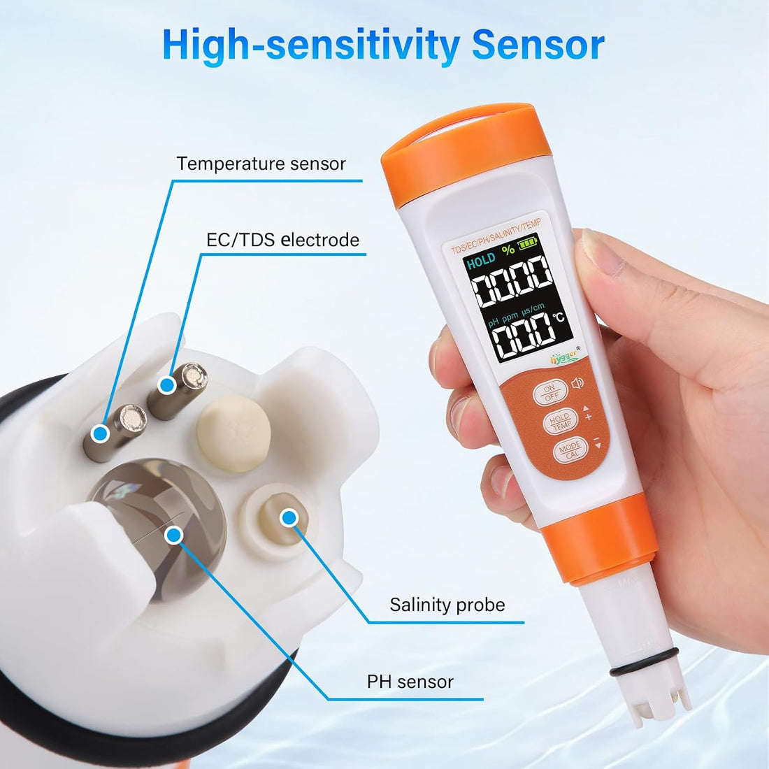 hygger Pool Salt Tester & PH Meter, 5-in-1 Digital Pool Water Tester