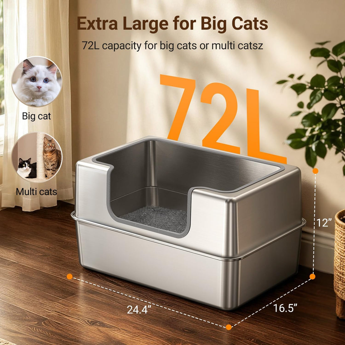 Non-Stick Entirely Stainless Steel Litter Box Splash-Proof