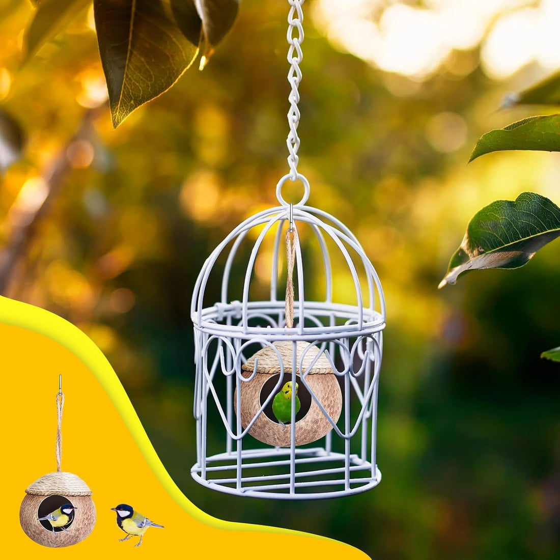 Suzile 3 Pcs Natural Coconut Bird Nest for Cage Hanging Birds House