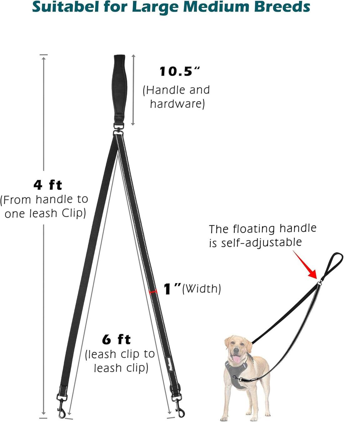 PetBonus Two Point Control Dog Leash, Works with No Pull Harnesses