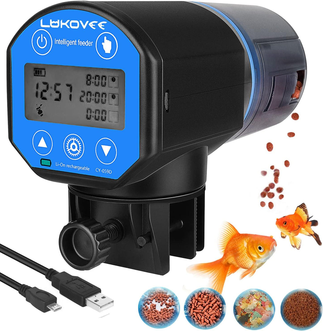 Lukovee Automatic Fish Feeder, Feeding Time Display, 200ML Capacity