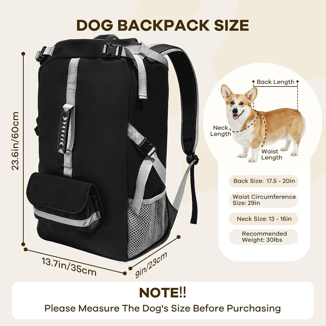 Dog Carrier Backpack, Ventilated Mesh Dog Carrier with Built-in Leash
