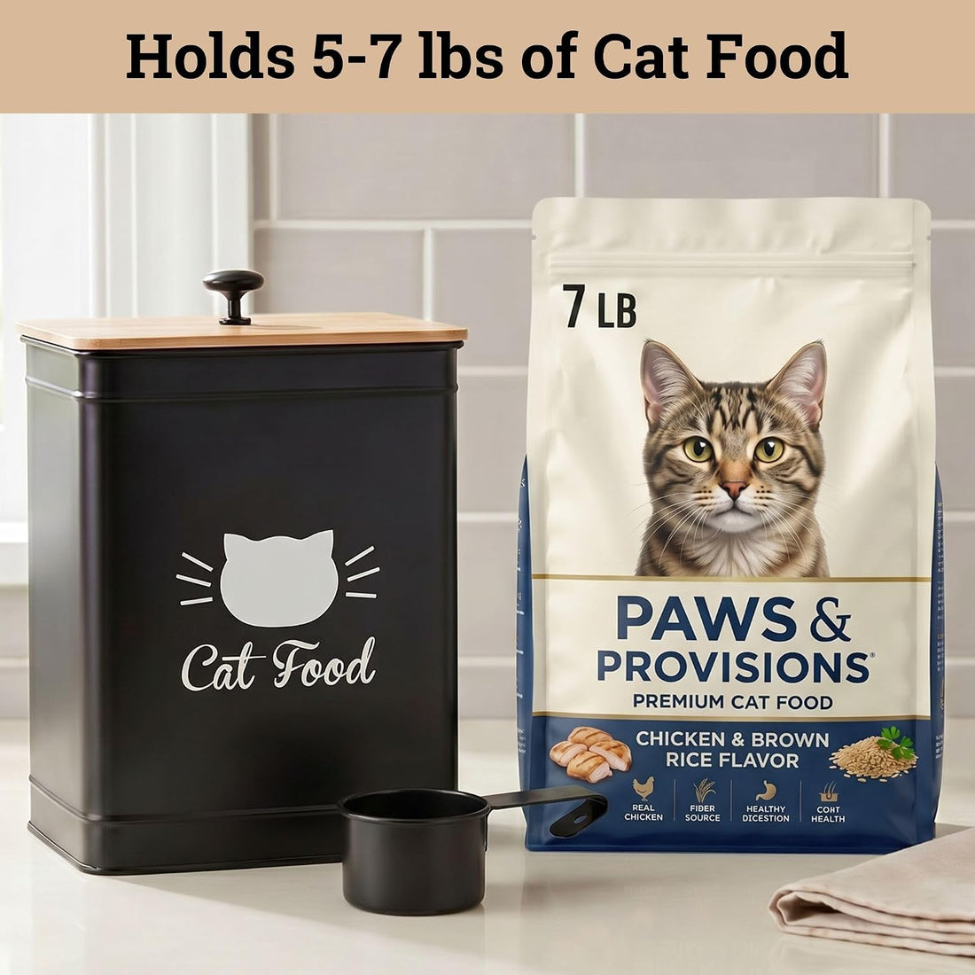 Cat Food Storage Container with Scoop