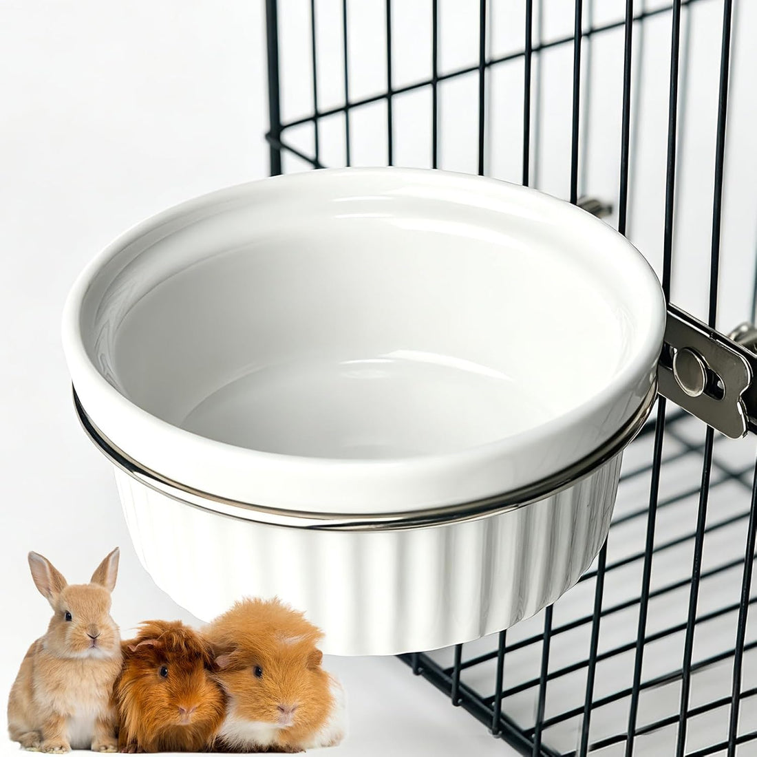 Rabbit Hanging Ceramic Bowl, Removable Cage Feeder Pet Food Water Bowl
