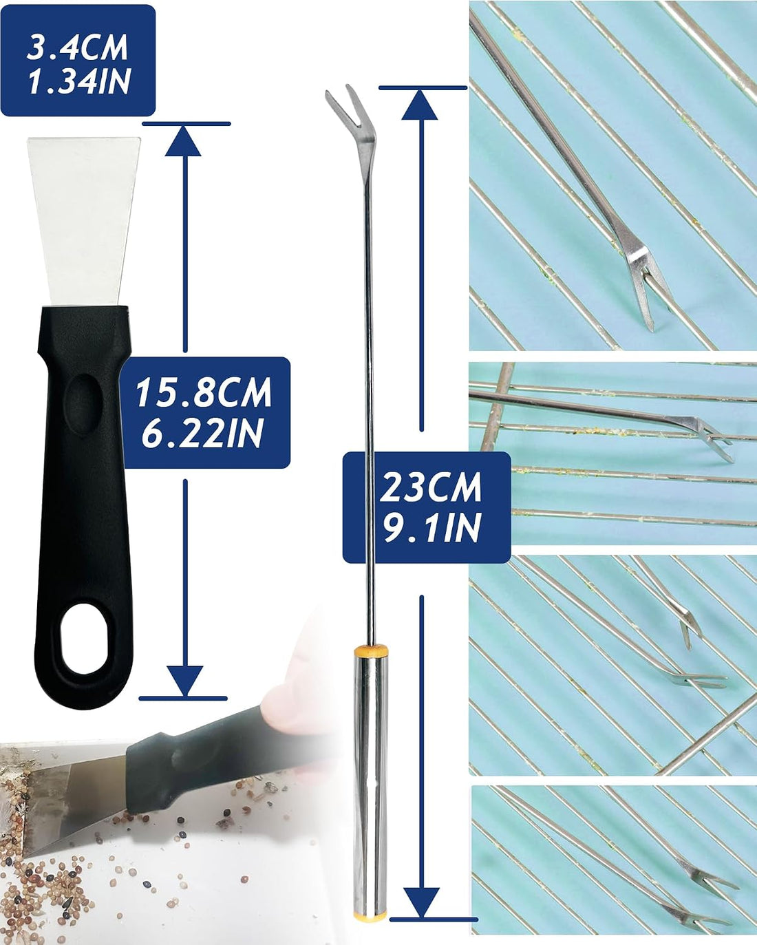 Upgrade 6PCS Cage Cleaner Set,2-in-1 Stainless Steel Pet Cage