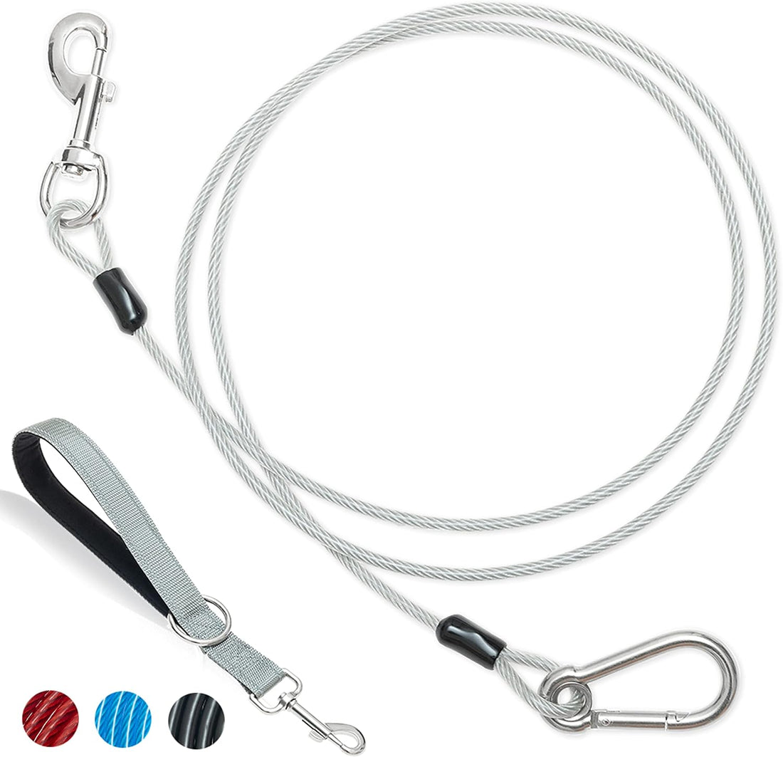 PAWNISAW Chew Proof Dog Leash, 5 FT Dog Tie Out Cable Lead with Handle