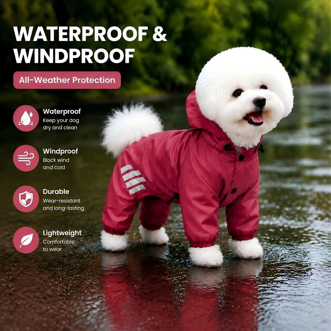Dog Raincoat, Waterproof Small Medium Dogs Rain Jacket with Hood