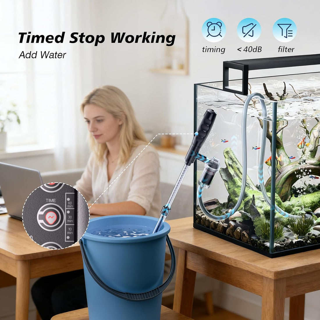 AKKEE Aquarium Vacuum Gravel Cleaner Handle Control