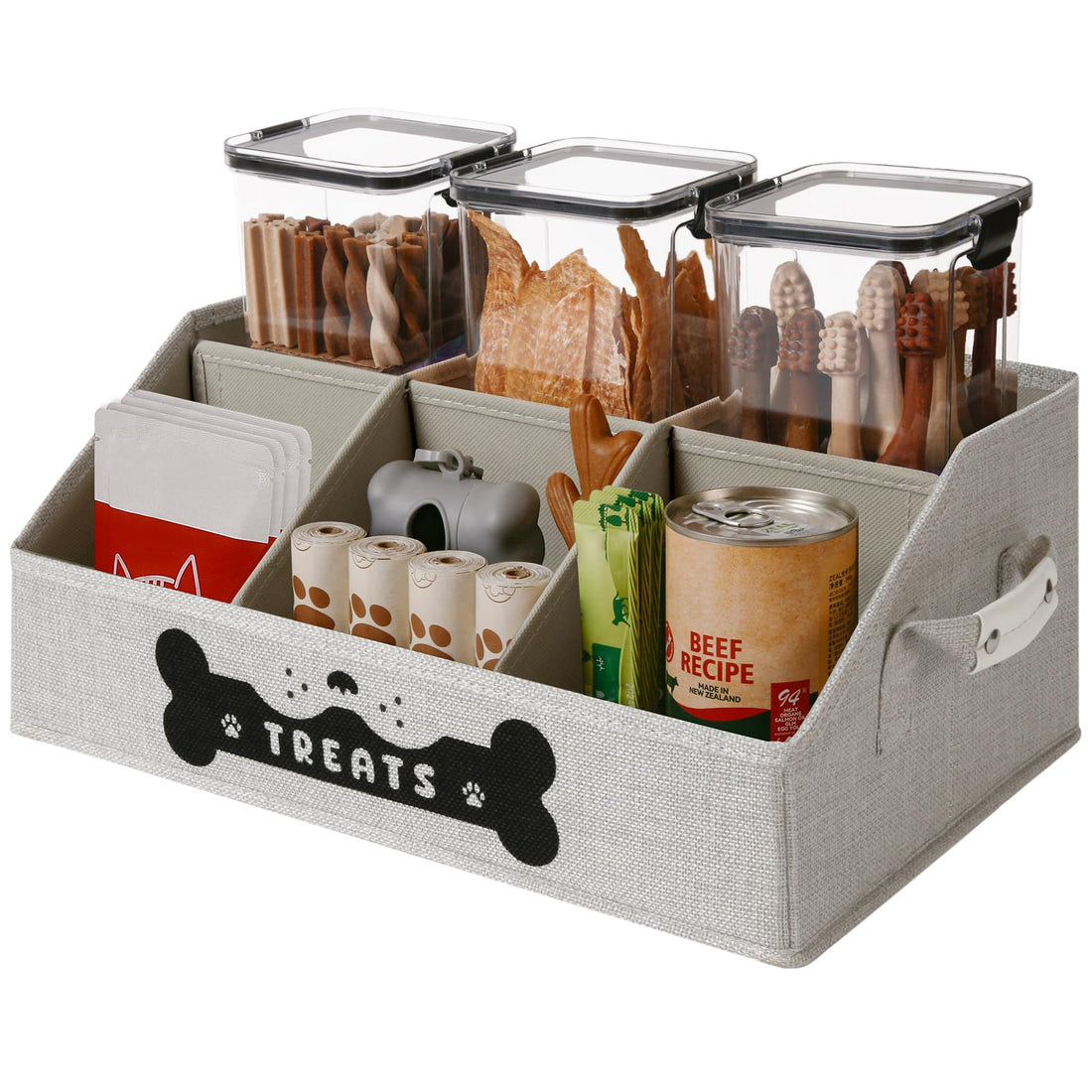 Dog Treat Container, Dogs Storage Organizer with Removable Dividers