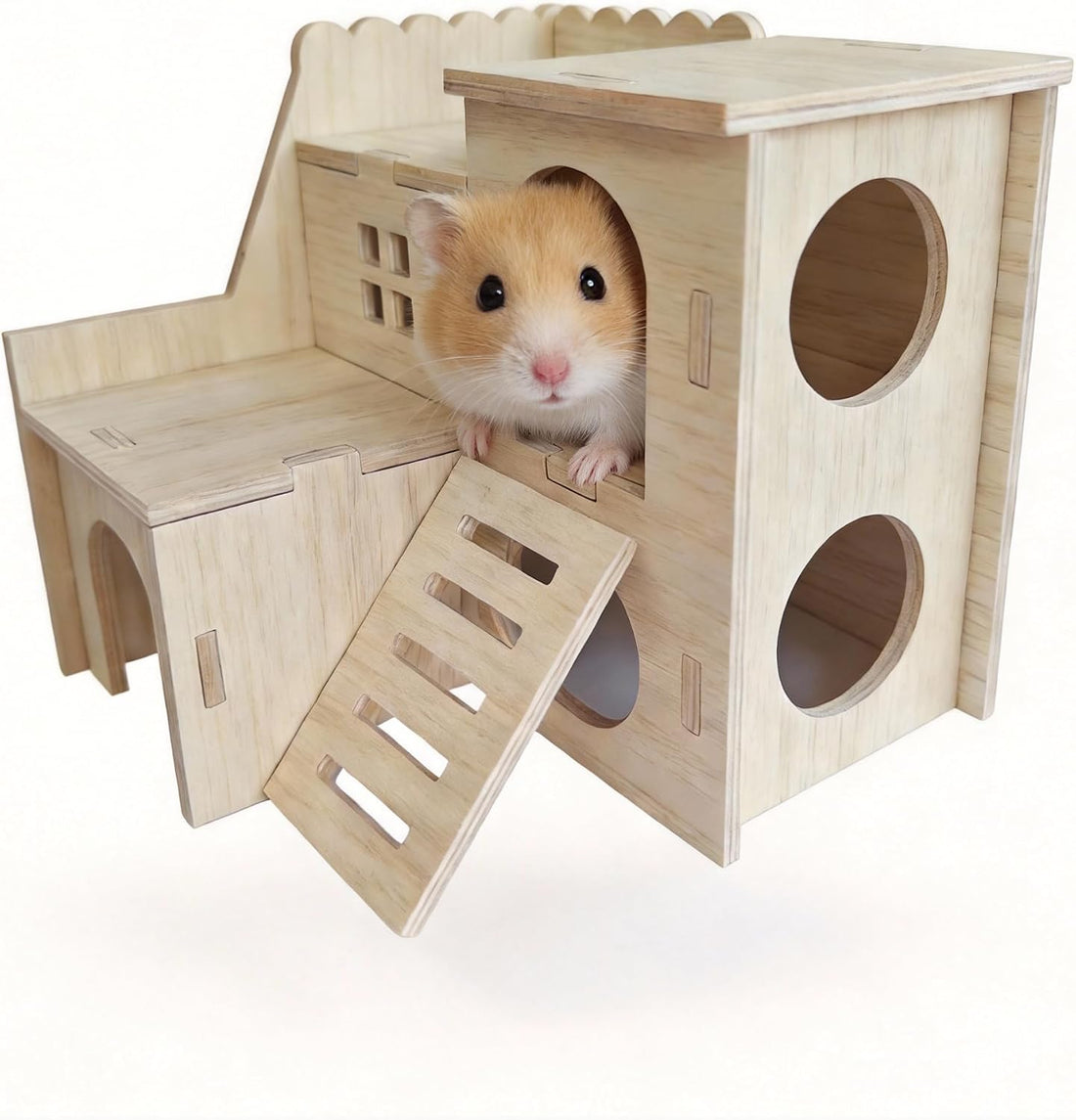 Multi-Chamber Wooden Hamster Hideout, House and Cage Accessory
