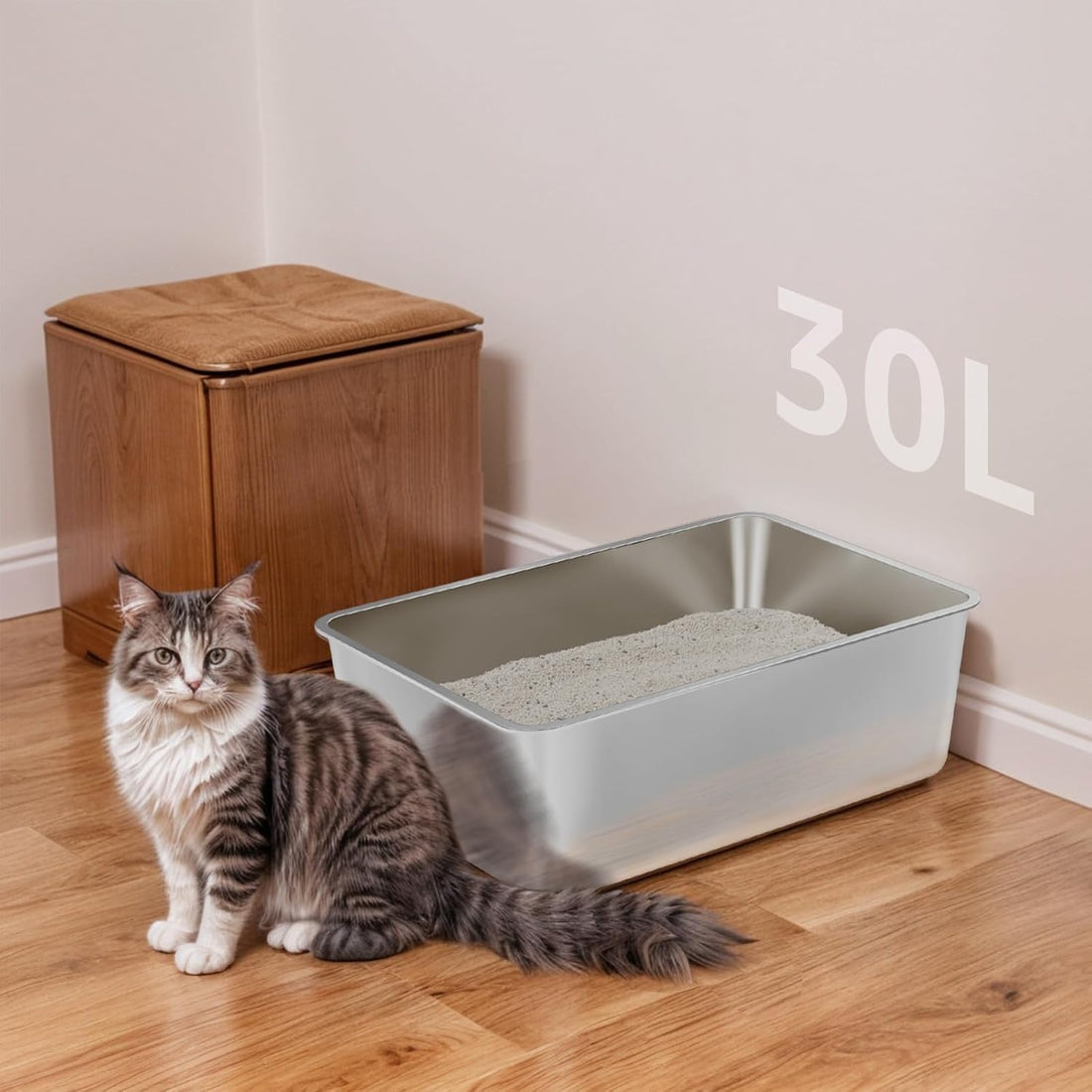 EGMEHOAD Stainless Steel Litter Box,XXL Metal Cat Litter Box for Big