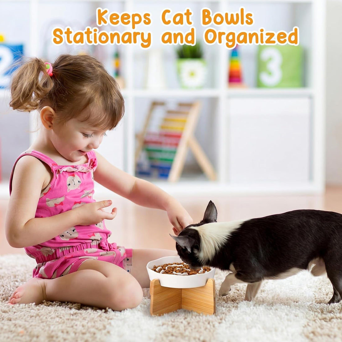 2 Set Raised Slow Feeder Cat Bowl with Stand Ceramic