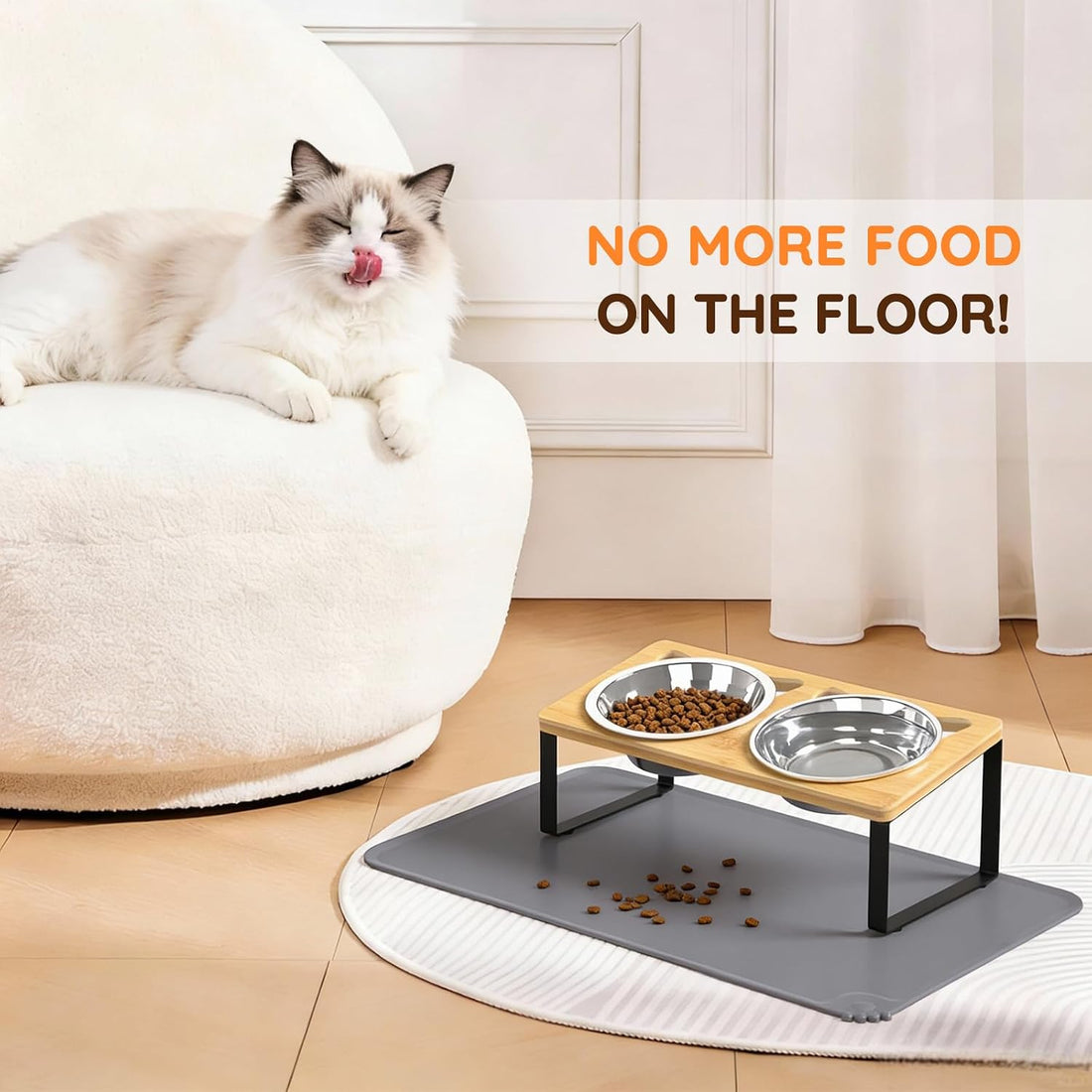 Elevated Cat Food Bowls with Mat