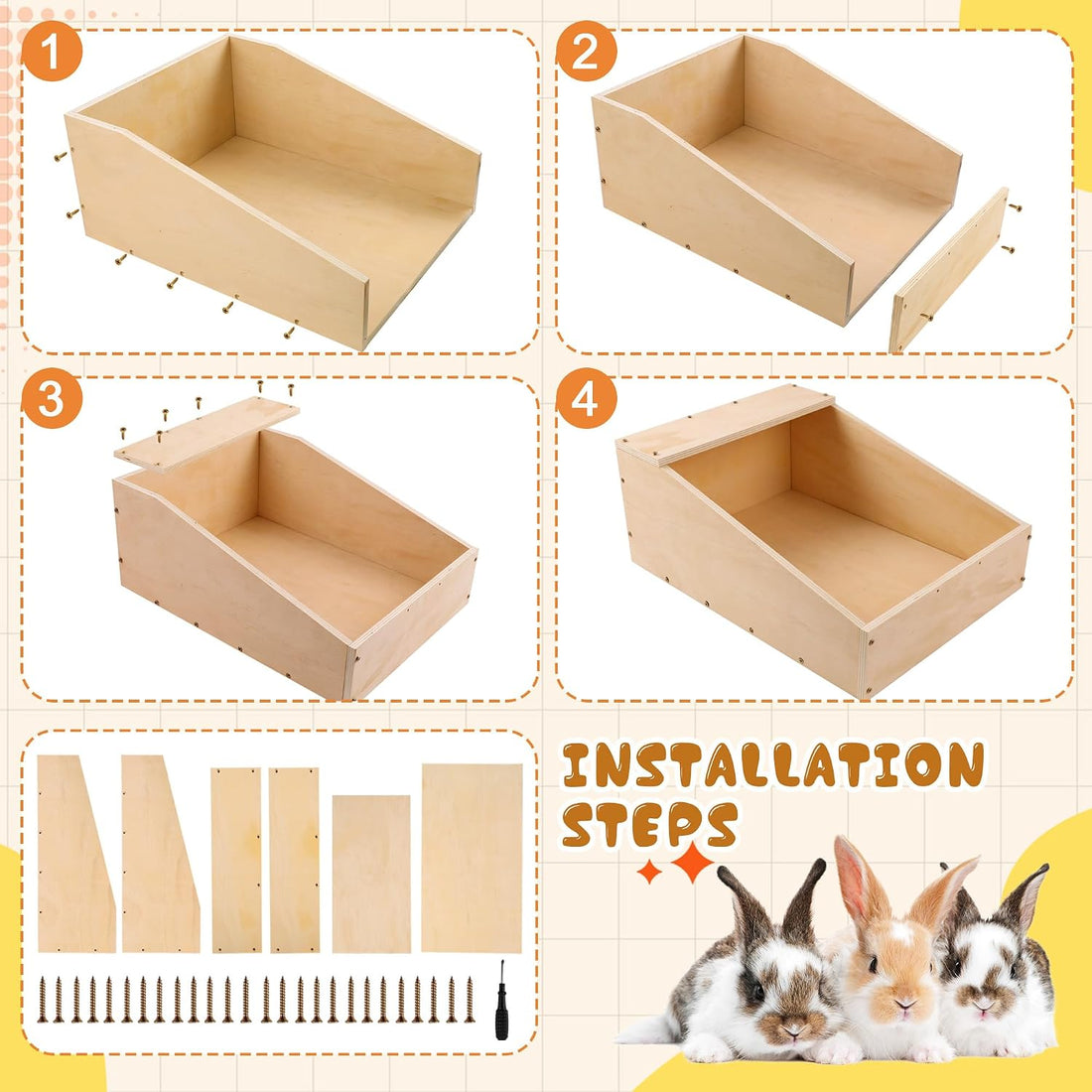 17"x12"x12" Wood Rabbit Nesting Box with Mat