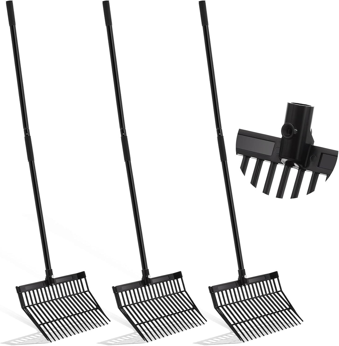 Lasnten 3 Sets Black ABS Manure Fork with Long Metal Handle