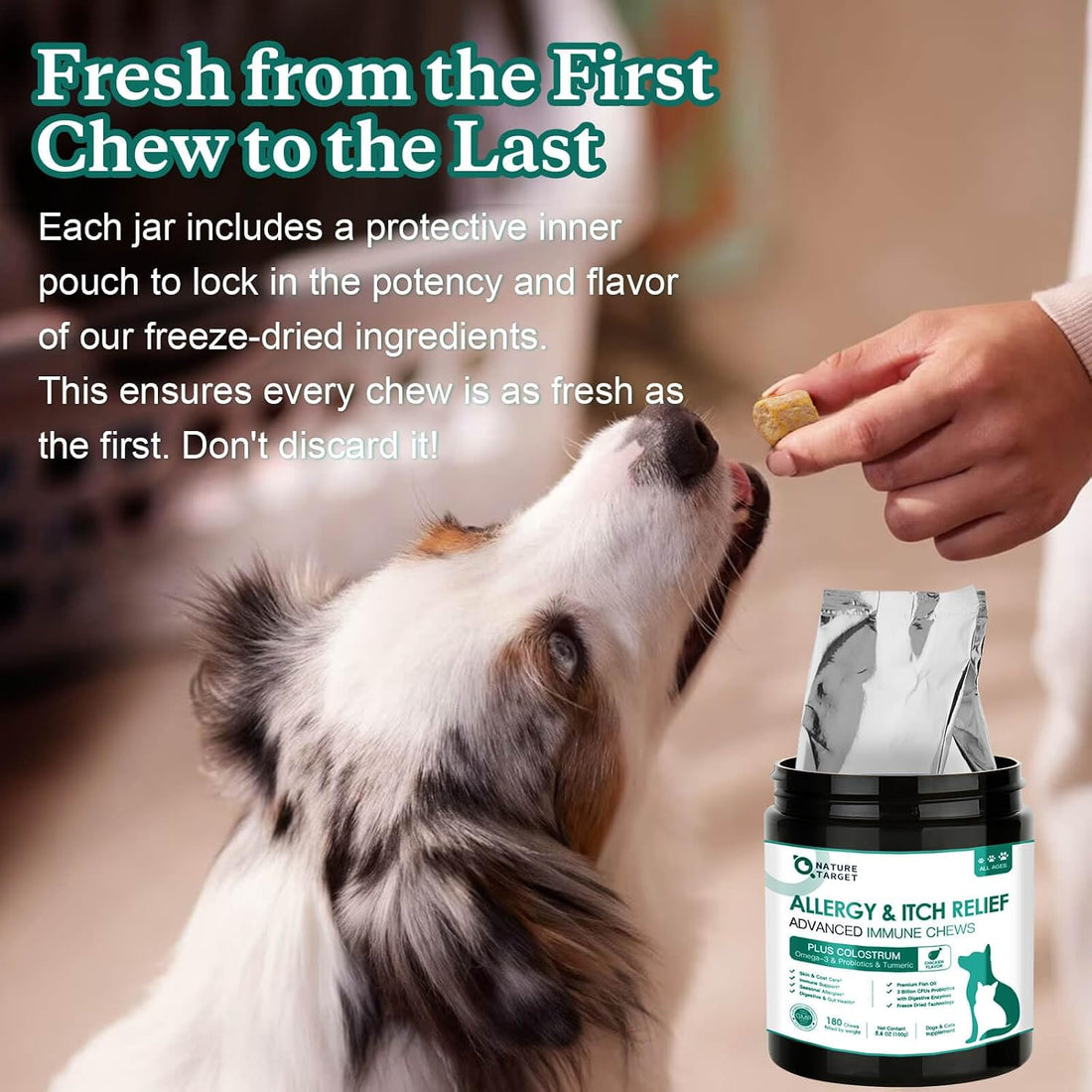 NATURE TARGET Dog Allergy Relief Freeze Dried Chews, with Probiotics