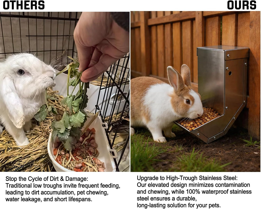 Rabbit Feeder - Small Animal Stainless Steel Gravity Feeding Trough