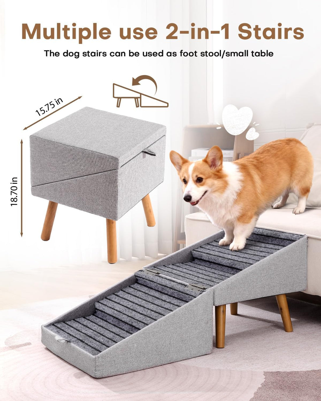 17" H Split Ottoman Dog Ramp for Couch