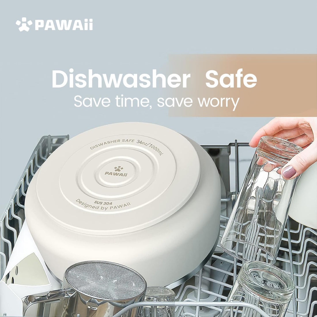 Pawaii Dog Bowl, 34 oz Double-Wall Stainless Steel Food and Water Bowl