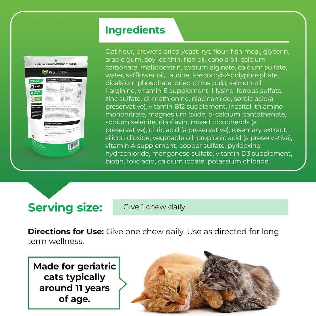 VetriScience Senior 27+ Active Health Chews for Senior Cats, Fish