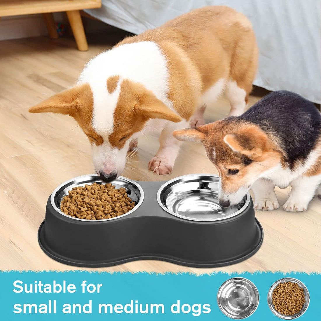 Epetslove Dog Bowls Double Dog Water and Food Bowl Stainless Steel