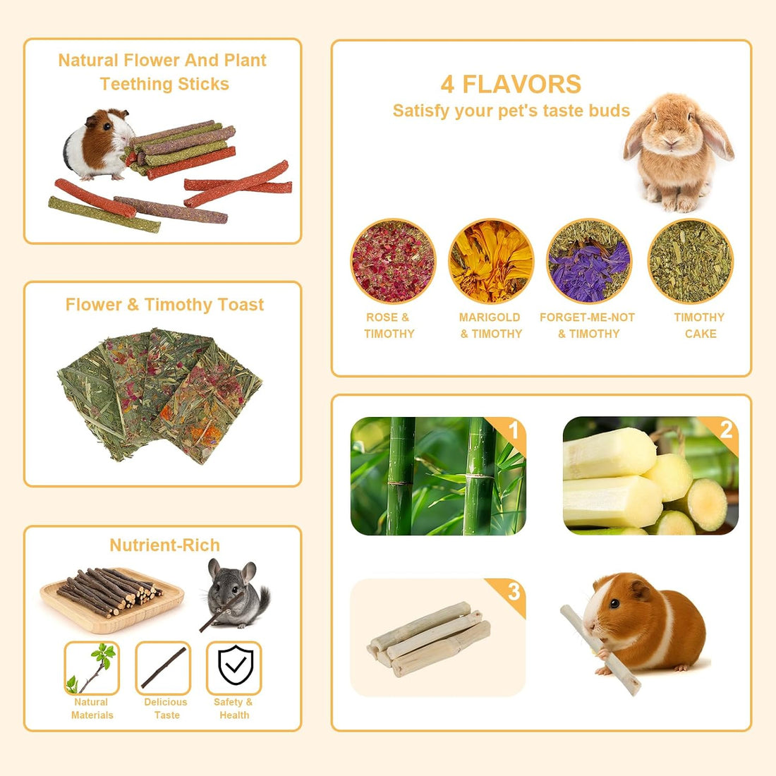70PCS Rabbit Bunny Guinea Pig Chew Toys Treats