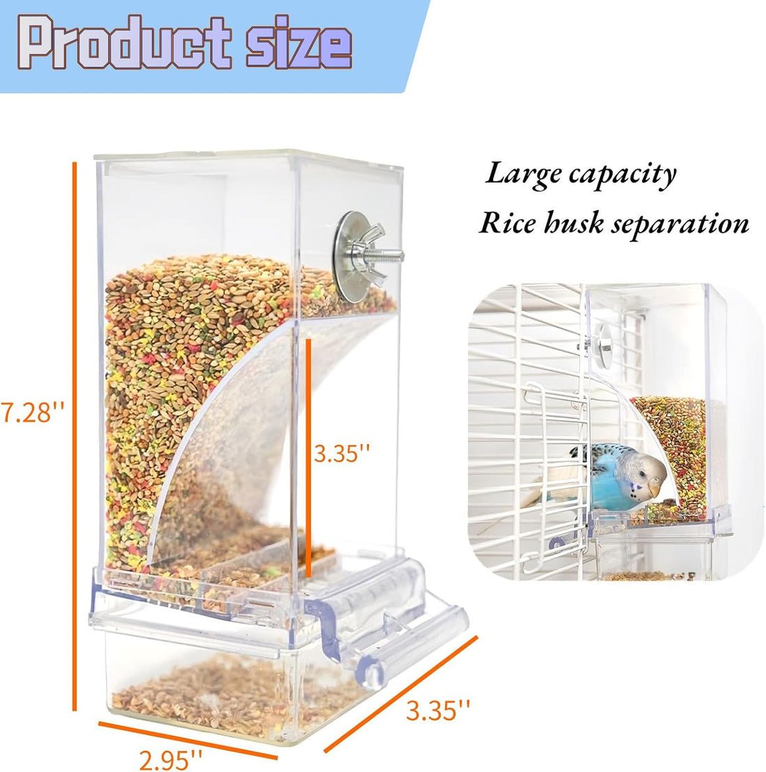 No Mess Bird Feeder for Cage Automatic Small Bird Food Container