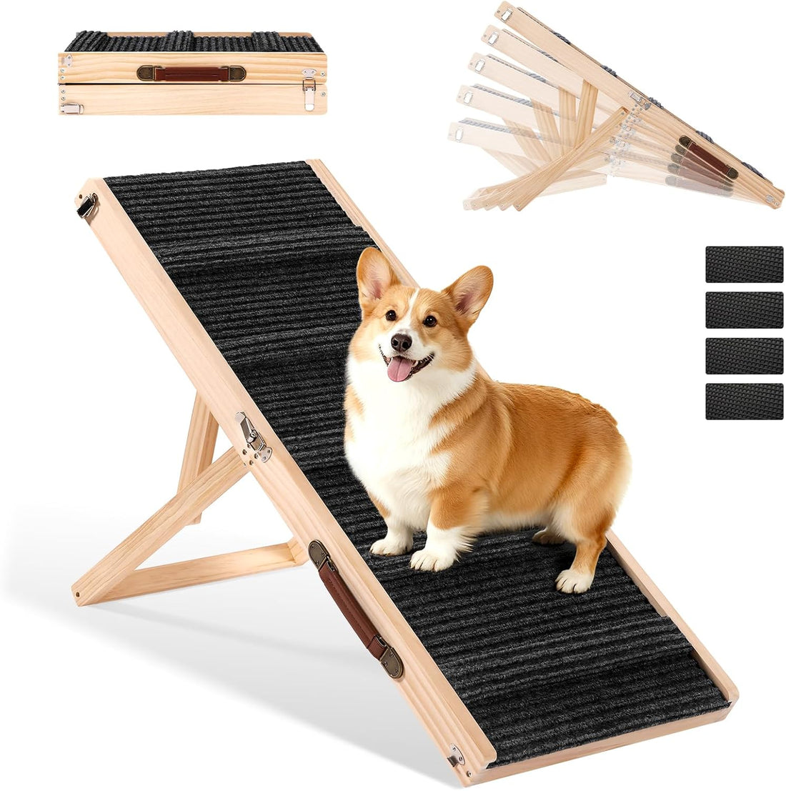 43" Foldable Dog Ramp 6-Level Adjustable Non-Slip for Bed Couch Car