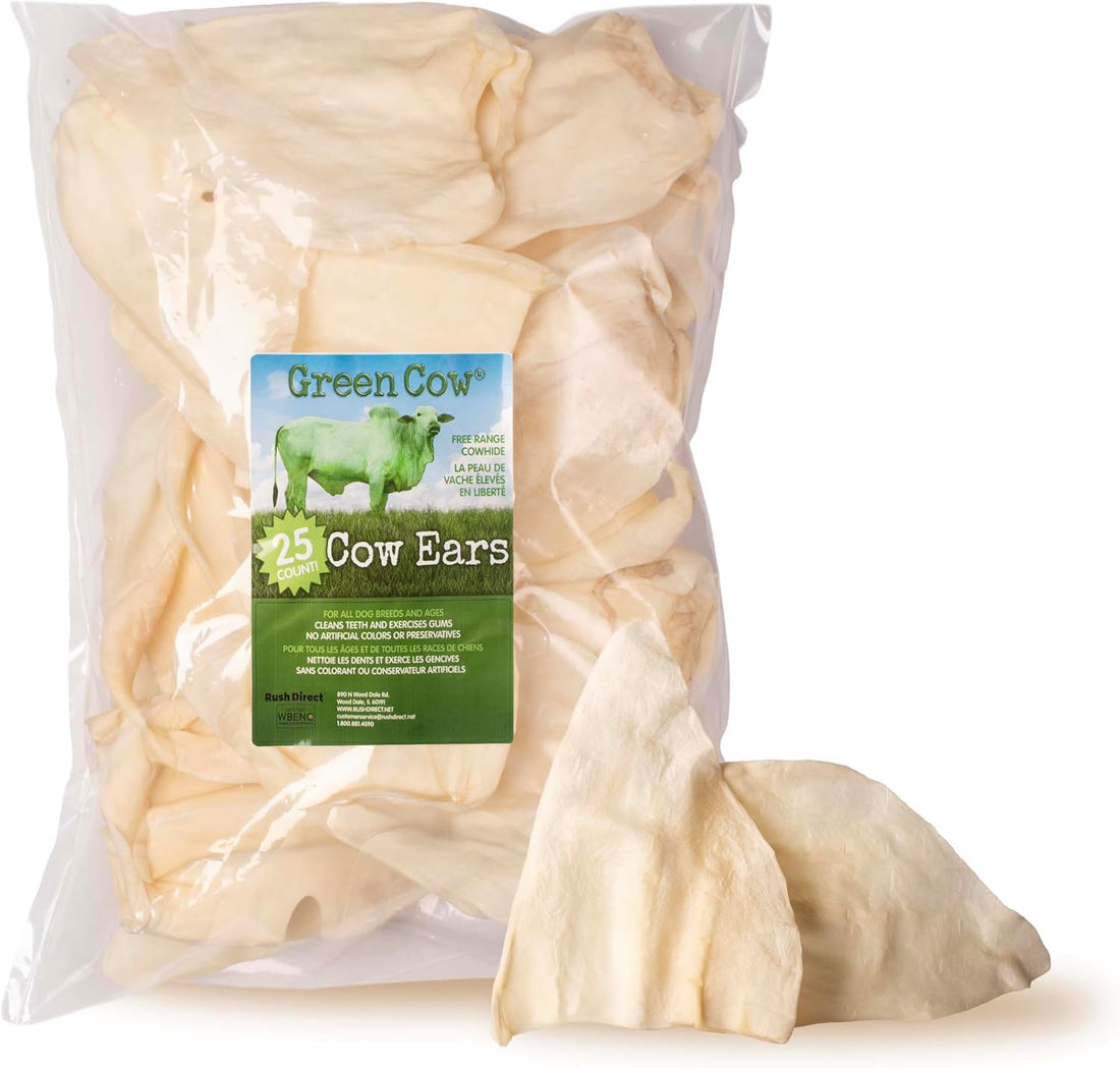 GreenCow Natural Cow Ears for Dogs, 25 Count
