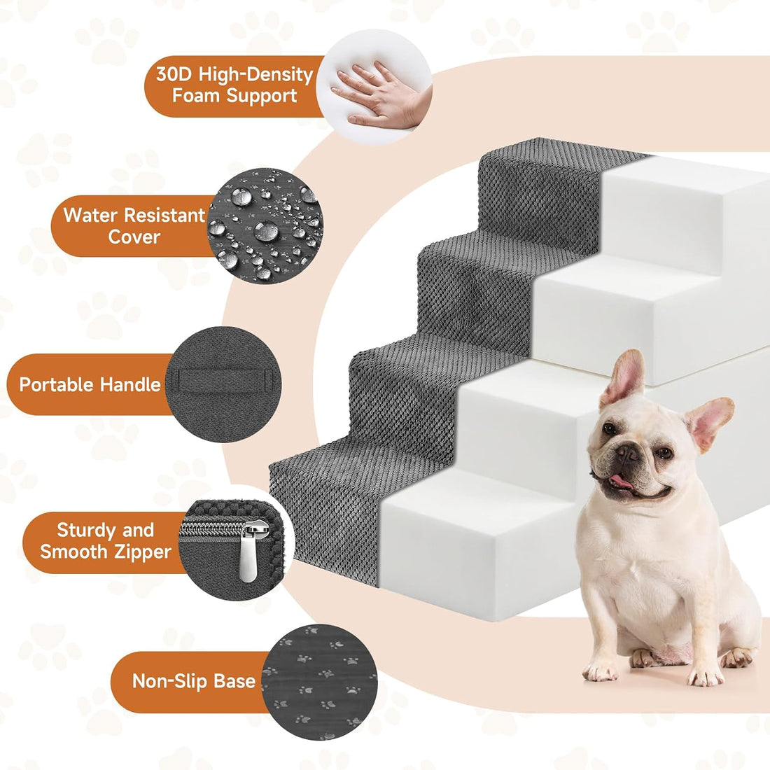Foldable Dog Stairs for Small Dogs,Pet Steps for Bed & Couch,4-Step