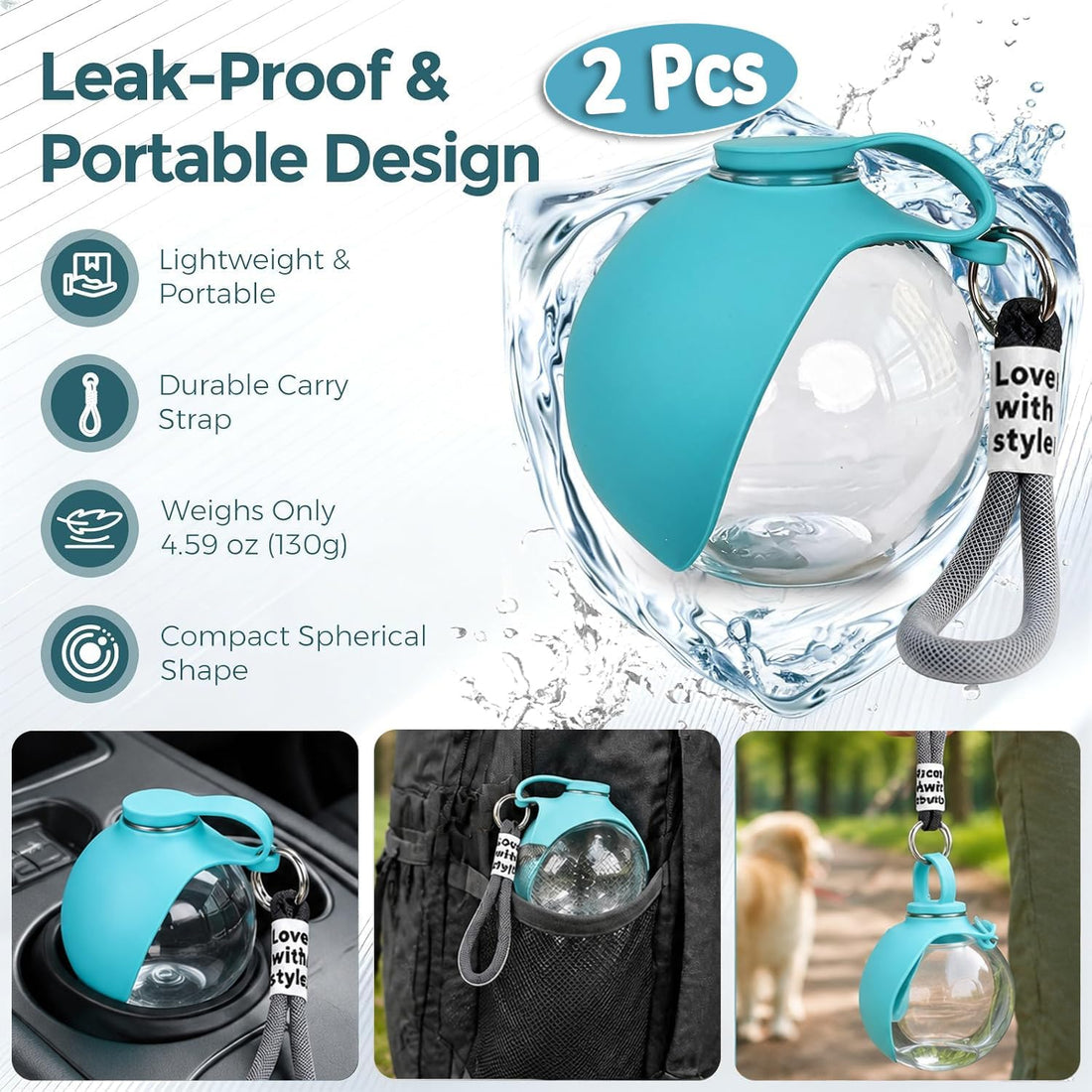2 Pack Portable Dog Water Bottle with Collapsible Silicone Bowl