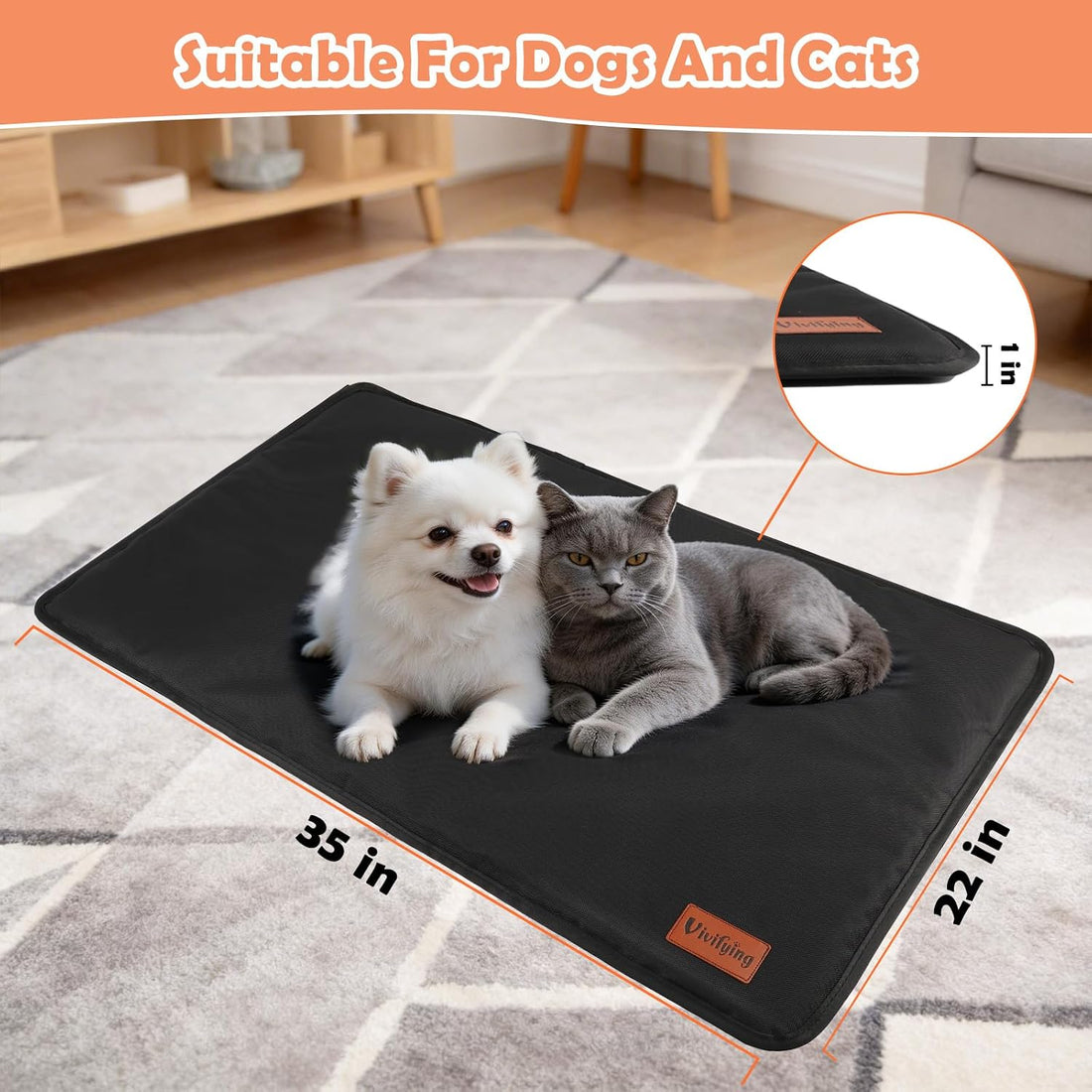 Vivifying Chew Proof Dog Bed, Waterproof Crate Pad, 35" x 22"