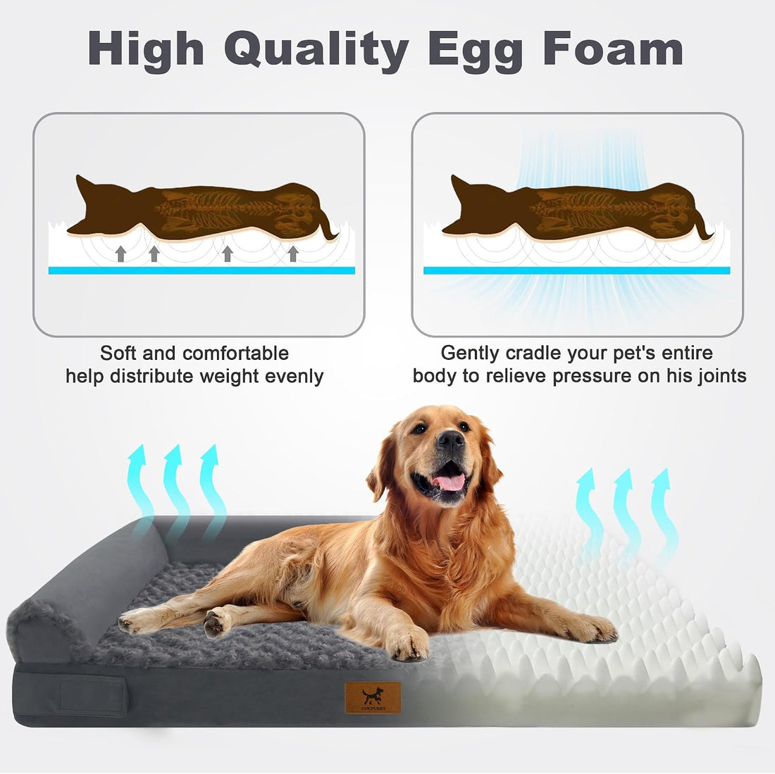 Orthopedic Dog Bed for Medium Dogs, Egg-Crate Foam with Bolster, L