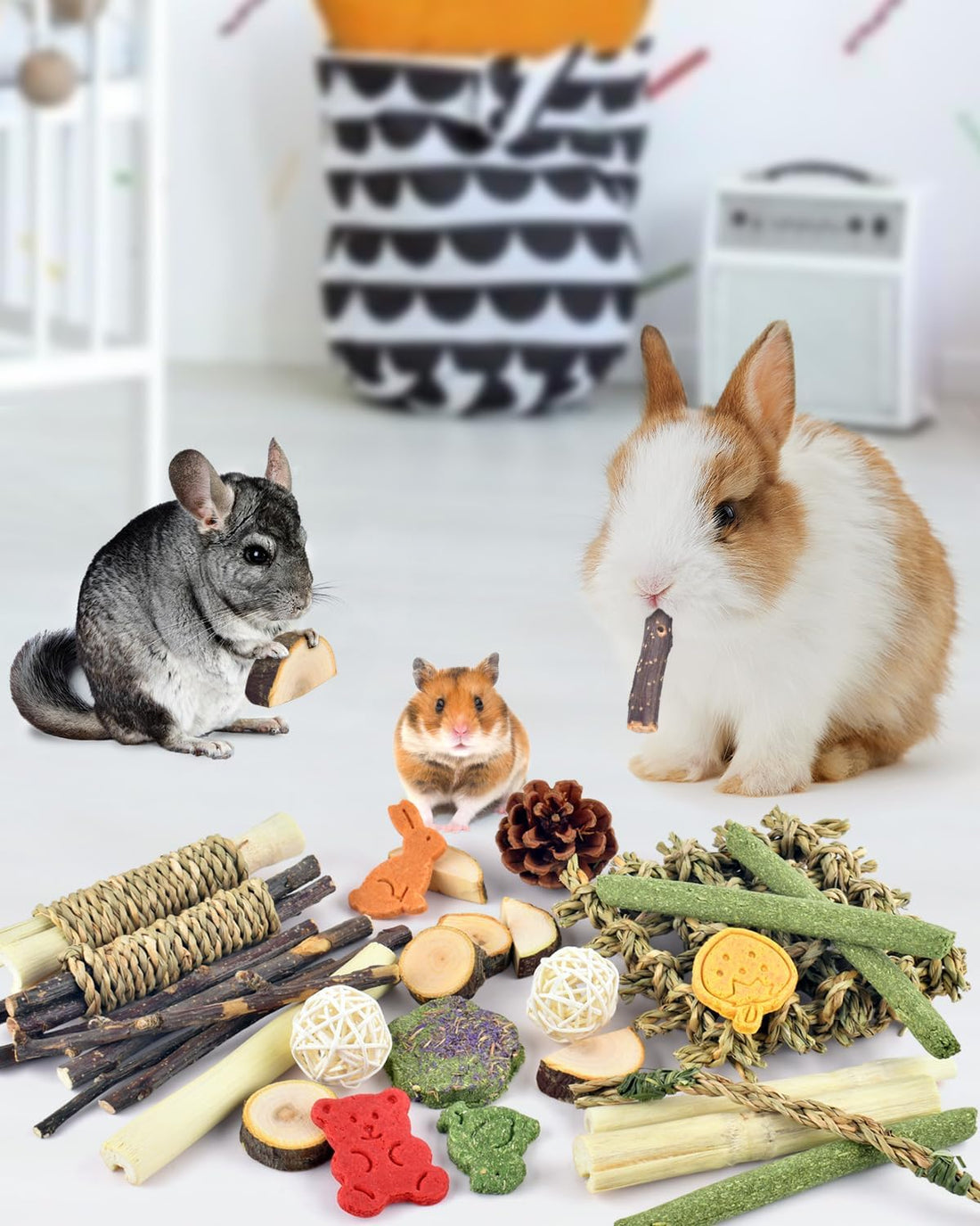 Bissap Rabbit Chew Toy, Natural Bunny Treats Snacks with Timothy Hay