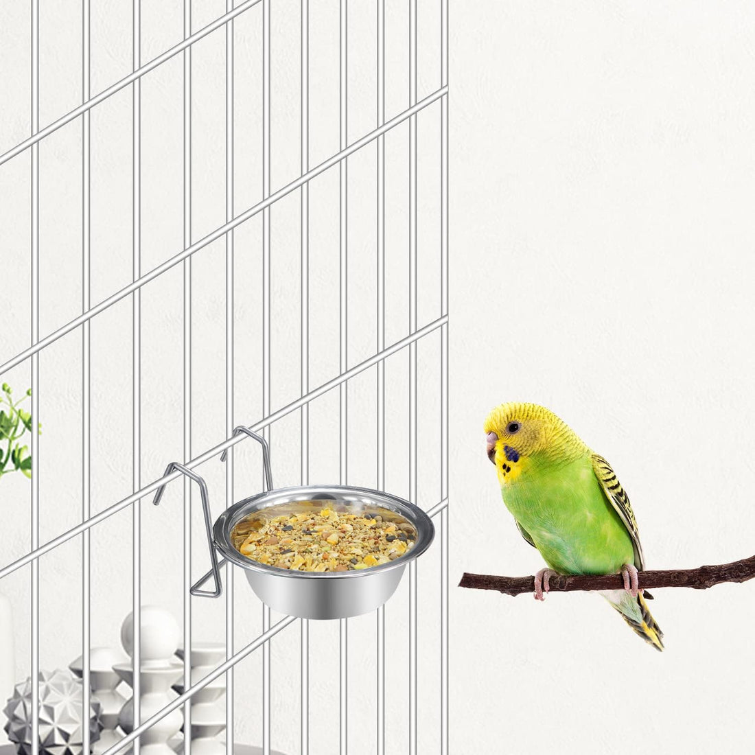 Wontee Pet Bowl Stainless Steel Hanging Food Water Bowls Bird Cage