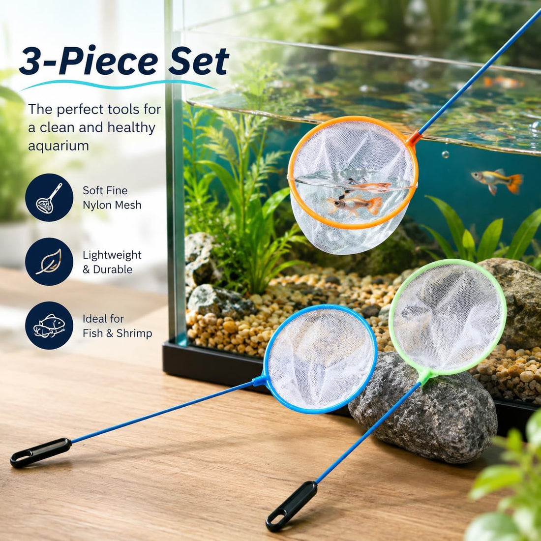 3-Piece Sets Aquarium Fish Net Mini Baby Bumper Shrimp Net Small