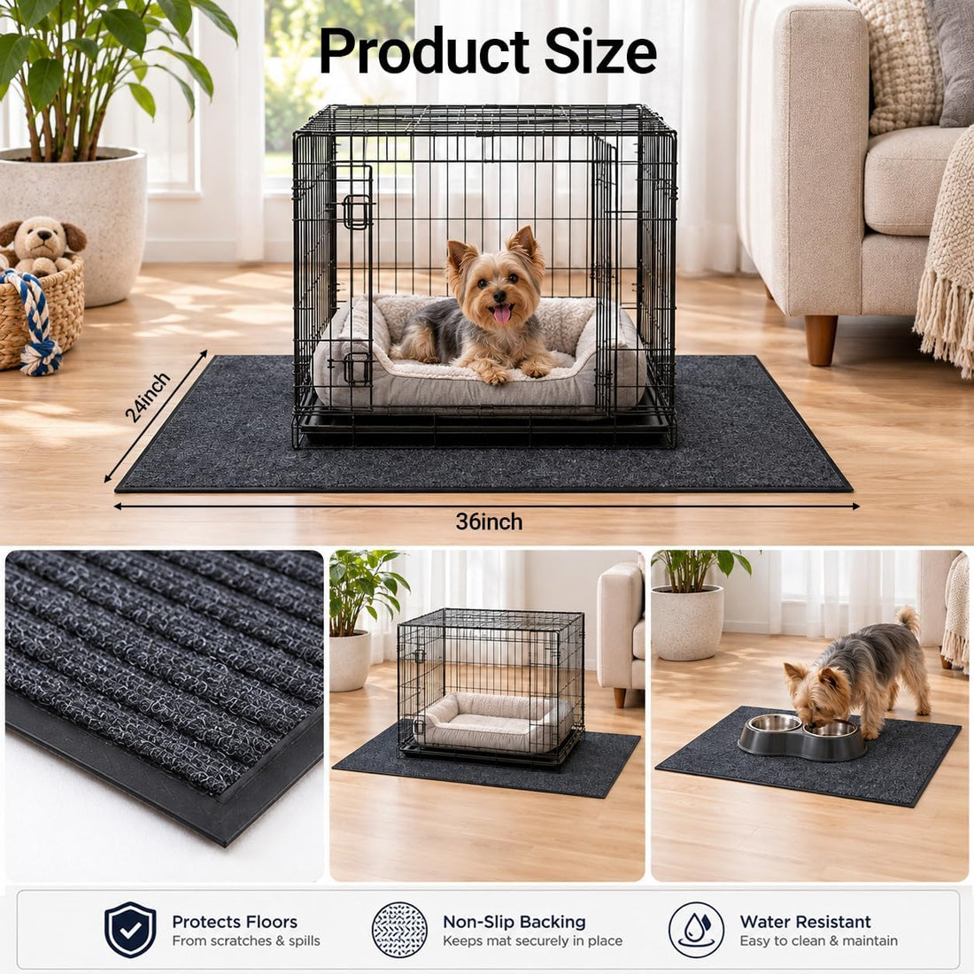46" X 60" Mat for Under Dog Crate, Waterproof Dog Crate Mat