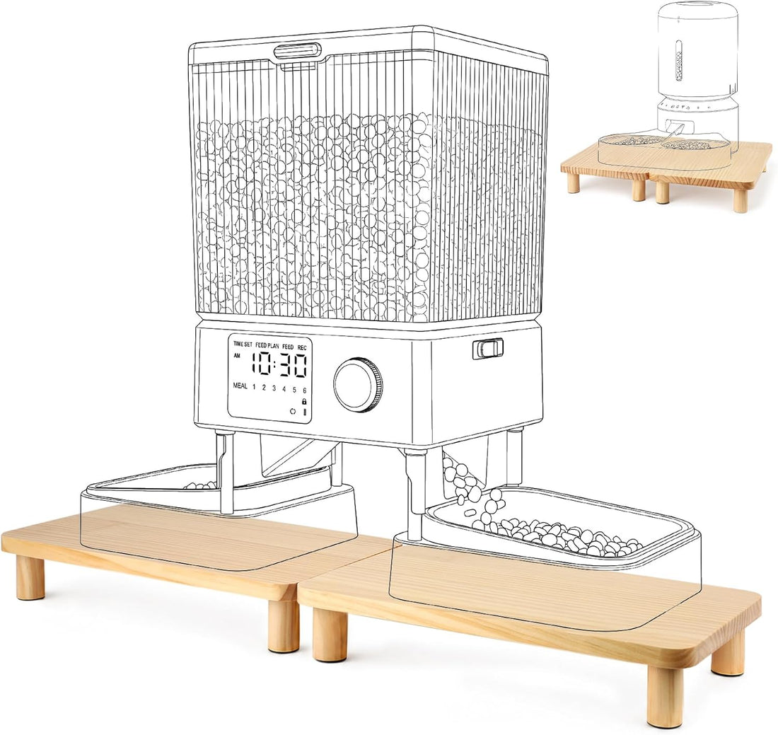 SZEE 2-Pack Cat Food Stand, Elevated Pine Wood Cat Feeder Stand for 2