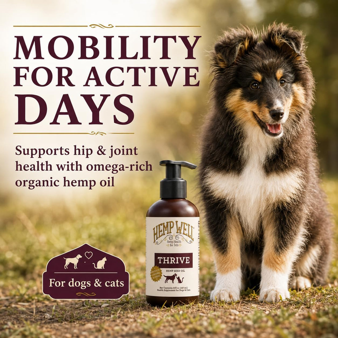 Hemp Well Thrive Oil for Dogs and Cats – Supports Hip, Joint