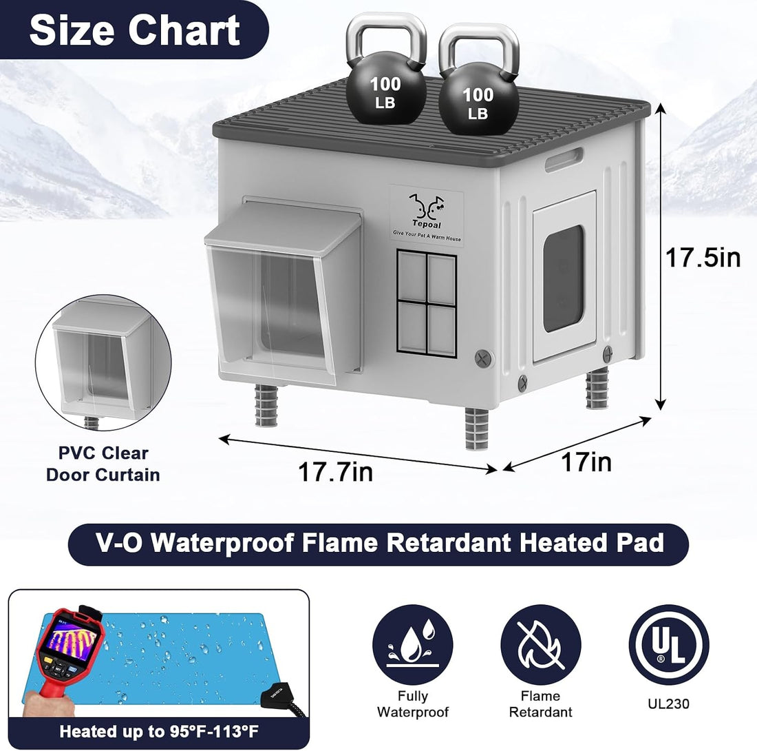 17.7"x17"x17.5" Indestructible Heated Cat House for Outside Winter