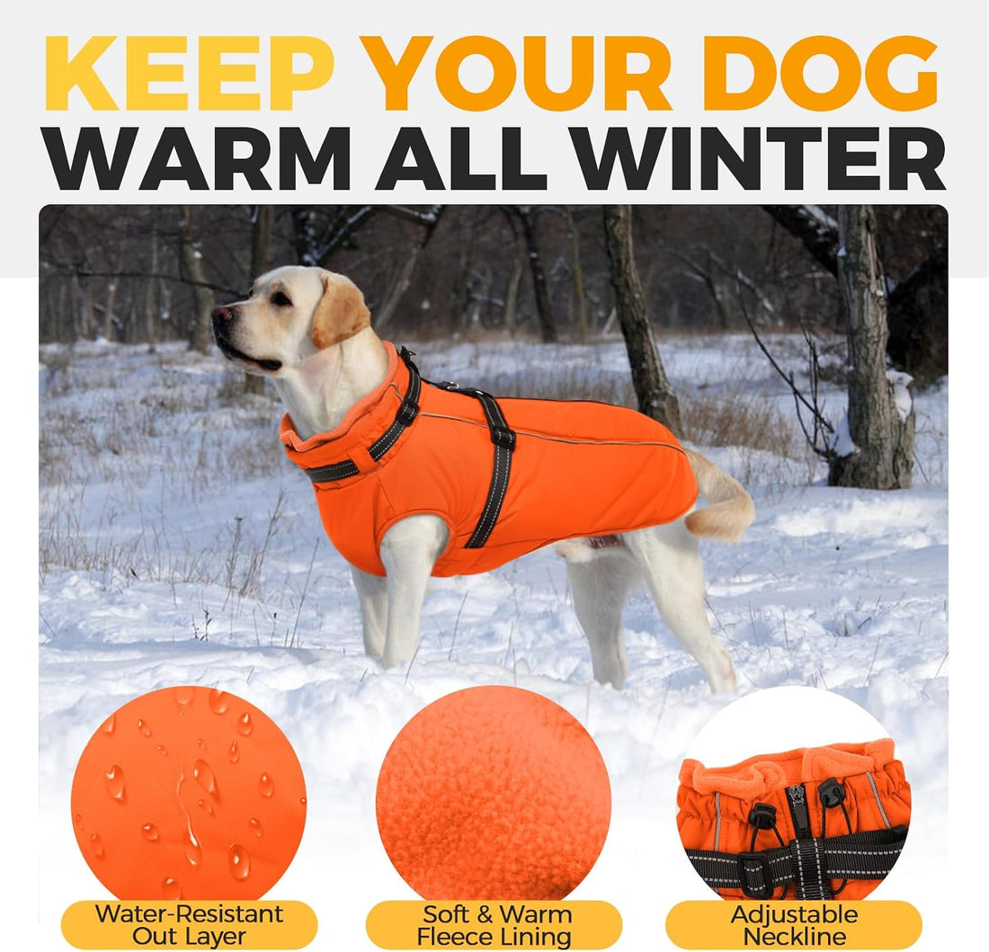 Lelepet Dog Winter Coat Waterproof Dog Jacket with Harness Built in