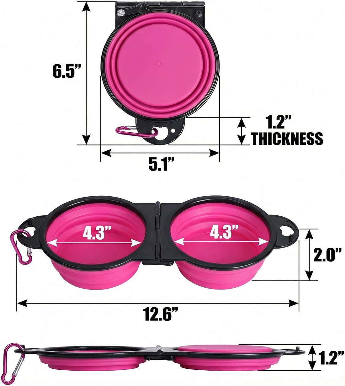 Double Collapsible Dog Bowls for Travel, Food and Water Set with Clip