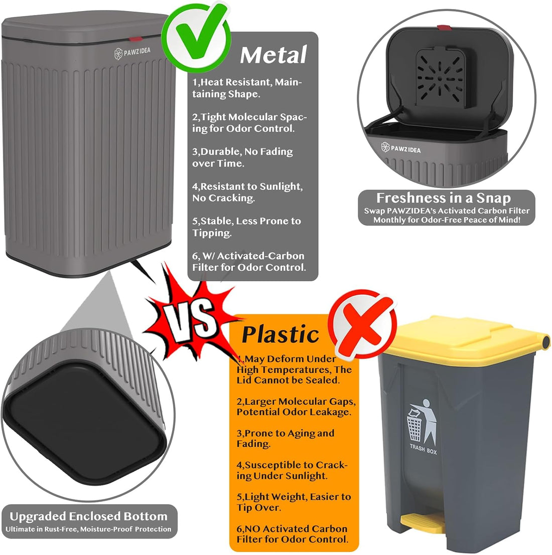 PAWZIDEA Wall Mount Dog Poop Trash Can Outside Odor Control