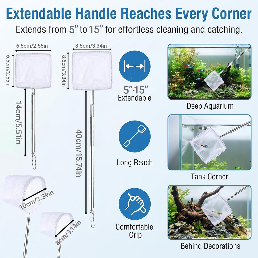 4PCS Fish Tank Shrimp Net Extendable Handle