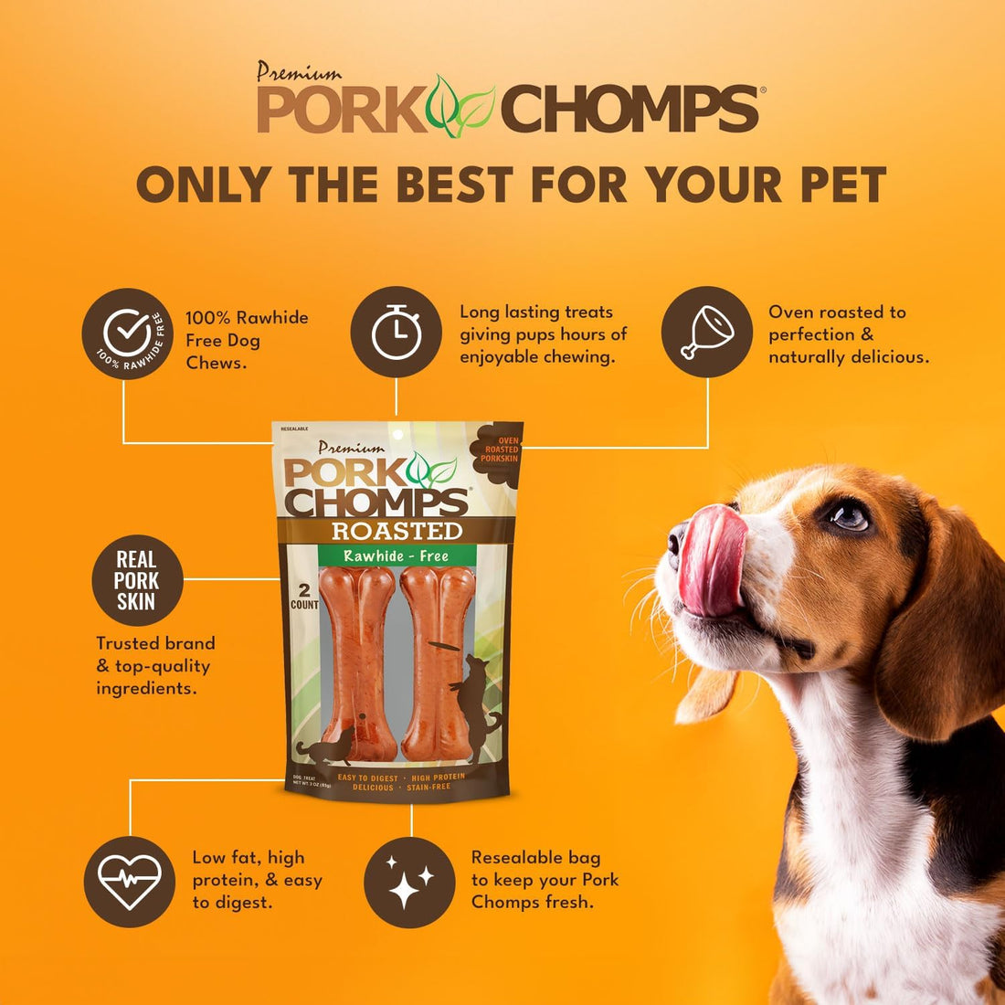 Pork Chomps Roasted Pressed Pork Skin Dog Chews, 4.5-inch Bone